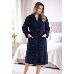 Relax 2823077, Γυναικεία Κλασική Ρόμπα με κουμπιά σε ανάγλυφο fleece, ΜΠΛΕ ΣΚΟΥΡΟ