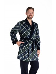 RELAX 3024135,  Ανδρική Ρόμπα Fleece σταυρωτή καρό με ζώνη, ΜΠΛΕ