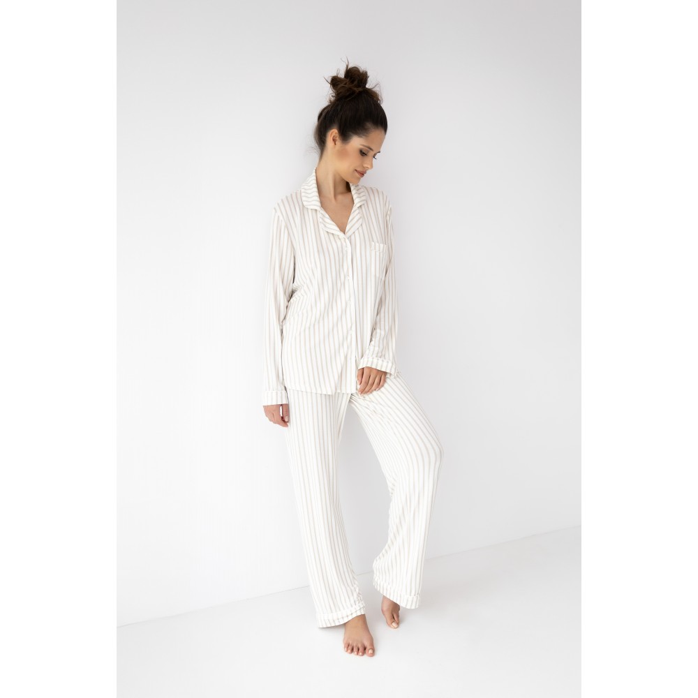 Sensis, Γυναικεία Πυτζάμα Κουμπωτή ΑΜΑΝΙ με ρίγα, ΕΚΡΟΥ