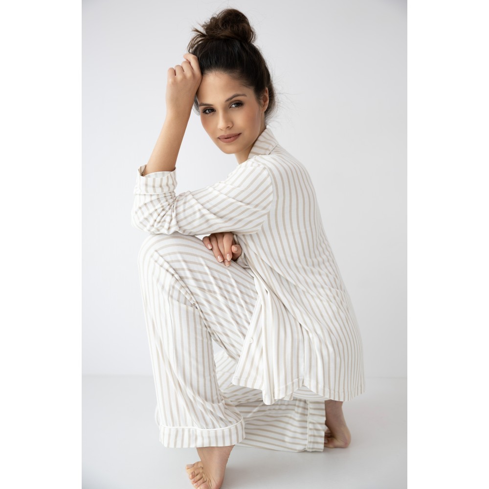 Sensis, Γυναικεία Πυτζάμα Κουμπωτή ΑΜΑΝΙ με ρίγα, ΕΚΡΟΥ
