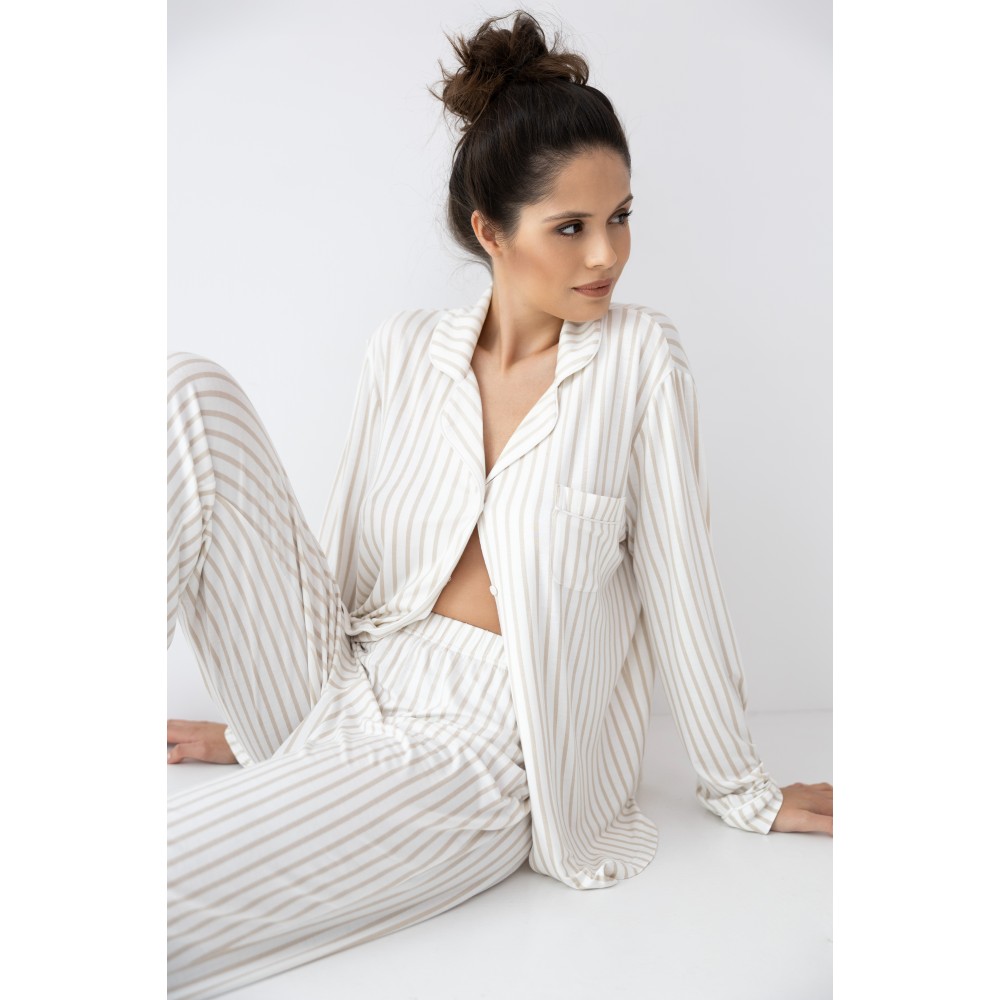 Sensis, Γυναικεία Πυτζάμα Κουμπωτή ΑΜΑΝΙ με ρίγα, ΕΚΡΟΥ