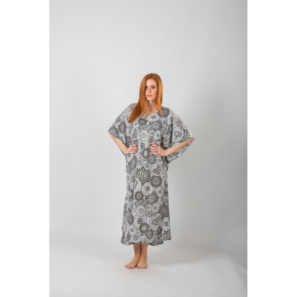 Καφτάνι Μάξι Rima-Beachwear Collection 671-10  από ύφασμα terivoile με στρογγυλή λαιμόκοψη ΑΣΠΡΟΜΑΥΡΟ