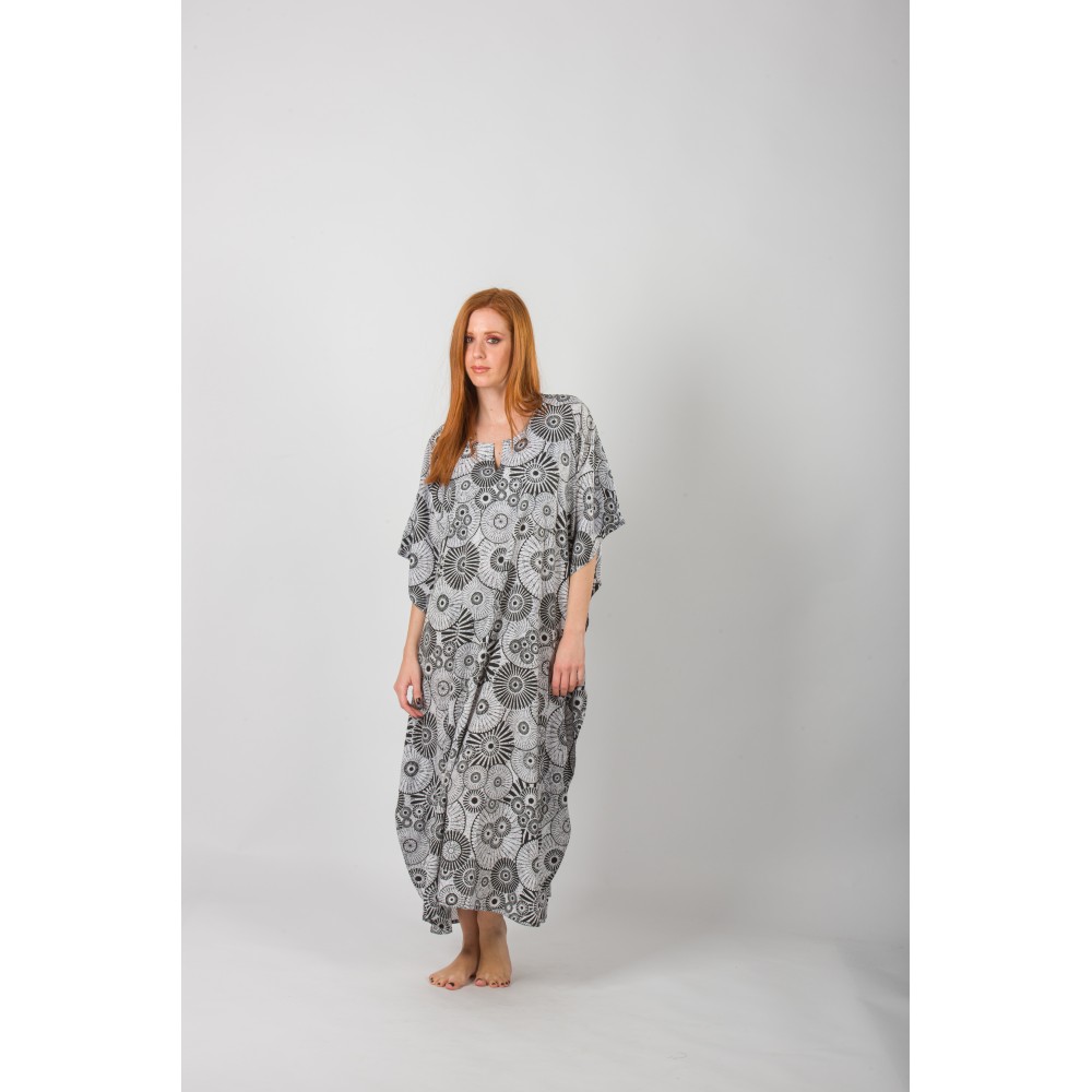 Καφτάνι Μάξι Rima-Beachwear Collection 671-10  από ύφασμα terivoile με στρογγυλή λαιμόκοψη ΑΣΠΡΟΜΑΥΡΟ