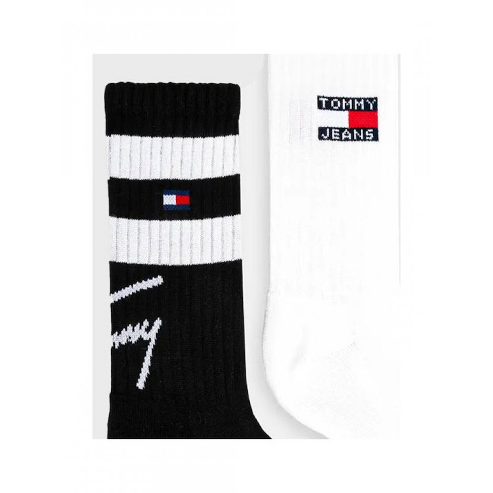 TOMMY HILFIGER 701230657-003 Κάλτσες Unisex TH UNI TJ  SOCK 2pcs  SPORT STRIPE, BLACK+WHITE