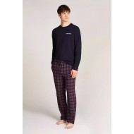 TOMMY HILFIGER UM0UM03360-0U7, Ανδρική Πυτζάμα LS FLANNEL PJ SET PRINT,  ΣΚΟΥΡΟ ΜΠΛΕ