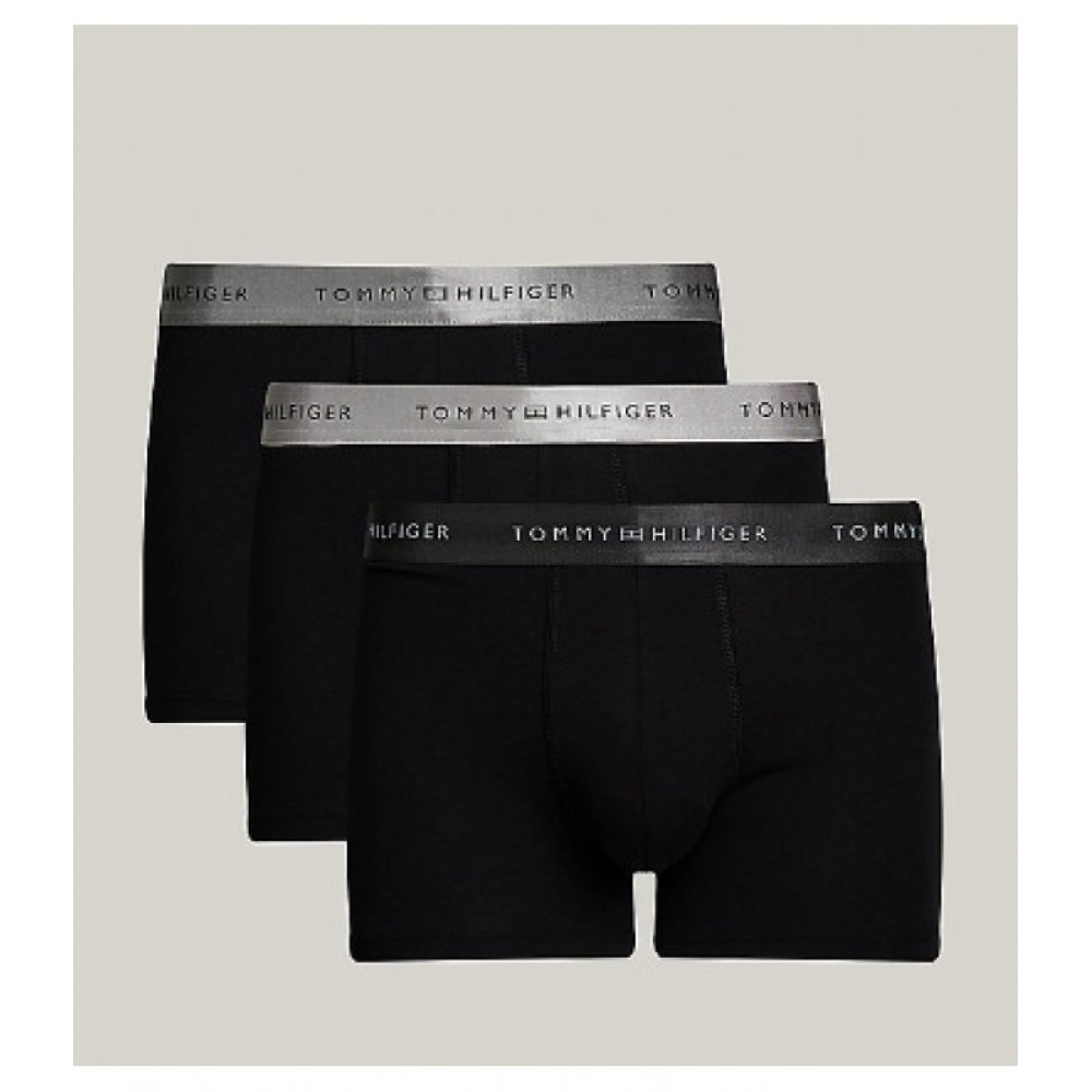 Tommy Hilfiger 3p METALLIC LOGO TRUNKS GIFT SET UM0UM03411-0UH, Σετ 3 Μπόξερ με μεταλλιζέ λογότυπο σε συσκευασία Δώρου, ΜΑΥΡΟ