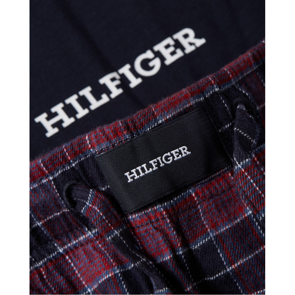 TOMMY HILFIGER UM0UM03360-0U7, Ανδρική Πυτζάμα LS FLANNEL PJ SET PRINT,  ΣΚΟΥΡΟ ΜΠΛΕ