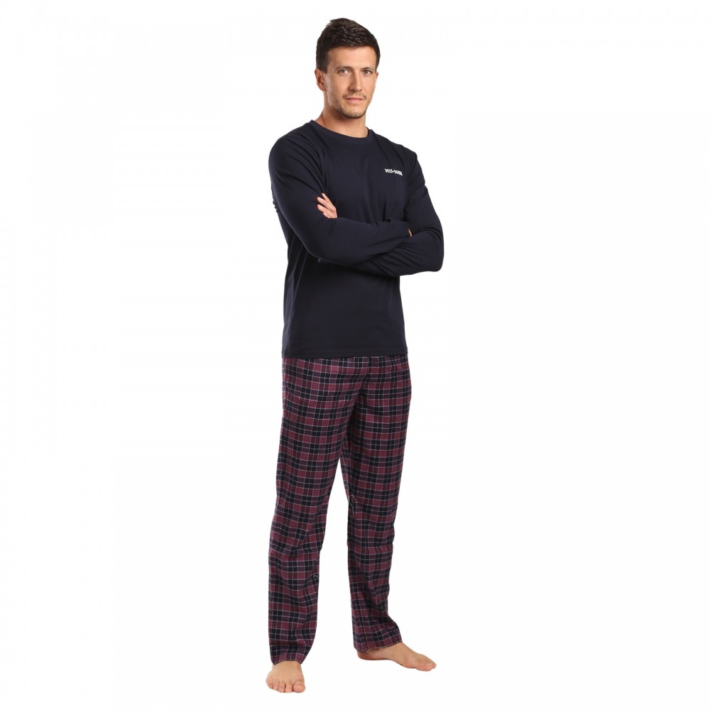 TOMMY HILFIGER UM0UM03360-0U7, Ανδρική Πυτζάμα LS FLANNEL PJ SET PRINT,  ΣΚΟΥΡΟ ΜΠΛΕ