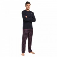 TOMMY HILFIGER UM0UM03360-0U7, Ανδρική Πυτζάμα LS FLANNEL PJ SET PRINT,  ΣΚΟΥΡΟ ΜΠΛΕ