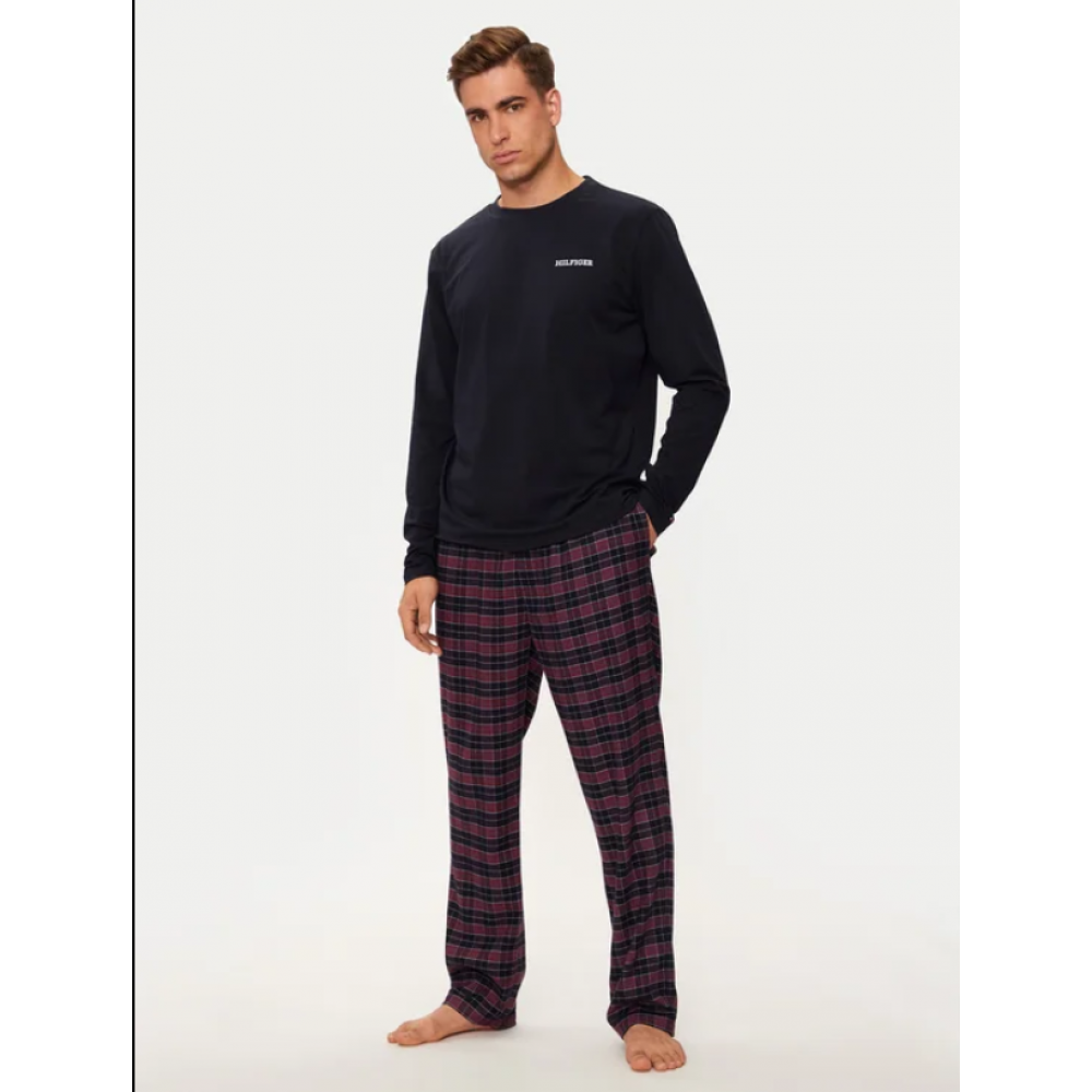 TOMMY HILFIGER UM0UM03360-0U7, Ανδρική Πυτζάμα LS FLANNEL PJ SET PRINT,  ΣΚΟΥΡΟ ΜΠΛΕ