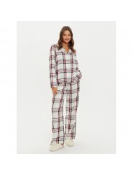 Tommy Hilfiger UW0UW05550-0LY, GIFT FULL FLANNEL PJ SET & SLIPPER, Γυναικείο Σετ Δώρου, ΕΚΡΟΥ