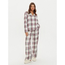 Tommy Hilfiger UW0UW05550-0LY, GIFT FULL FLANNEL PJ SET & SLIPPER, Γυναικείο Σετ Δώρου, ΕΚΡΟΥ