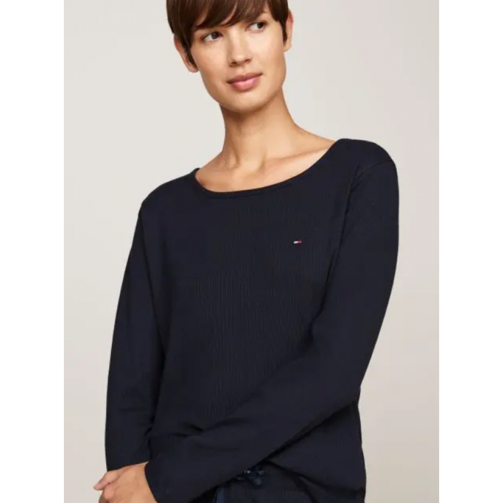 TOMMY HILFIGER UW0UW05555-DW5, Γυναικείο Set Πυτζάμα JERSEY LS PJ SET, ΜΠΛΕ ΣΚΟΥΡΟ