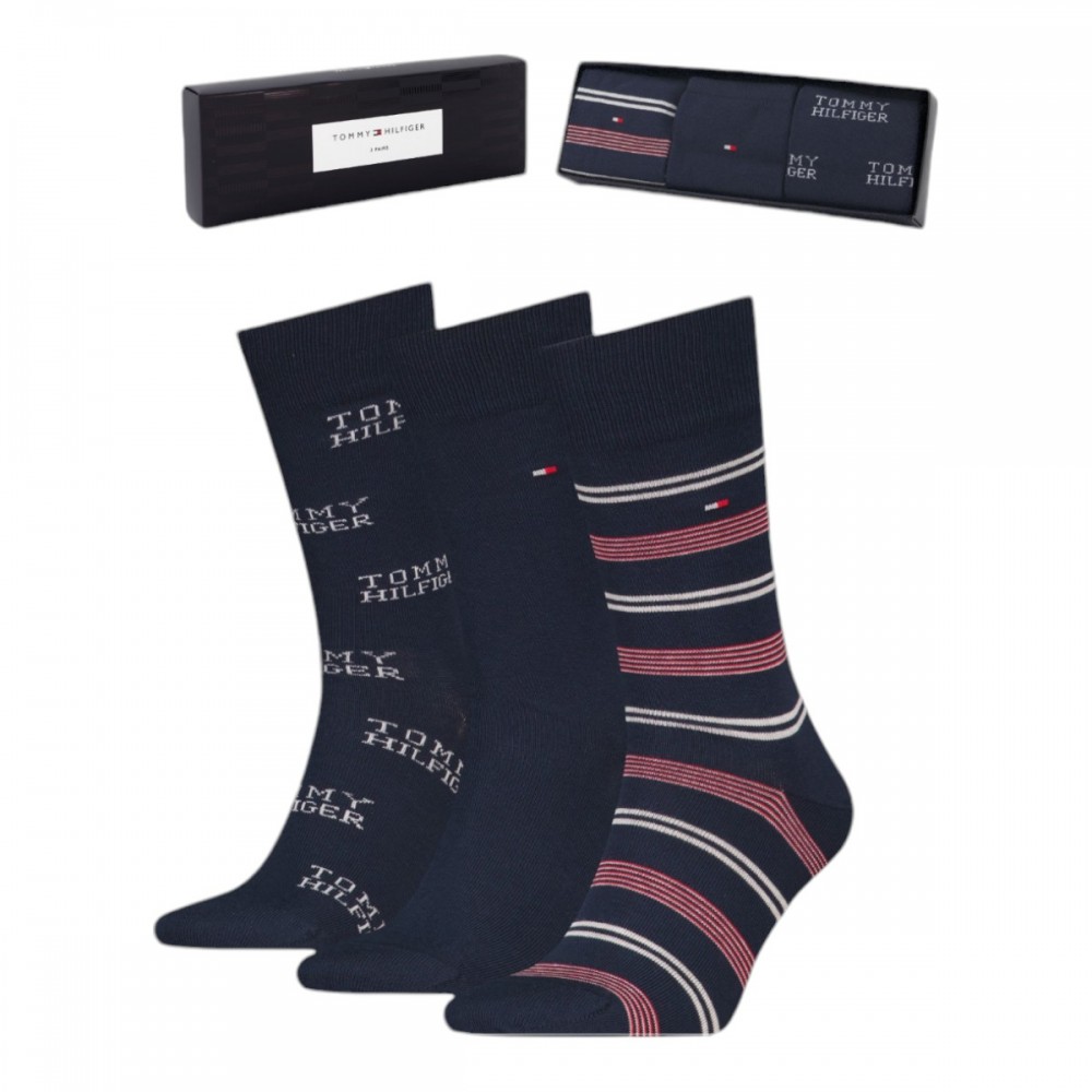 TOMMY HILFIGER 701229783-001, Ανδρικές Κάλτσες TH MEN SOCK 3pcs GIFT BOX, ΜΠΛΕ ΣΚΟΥΡΟ