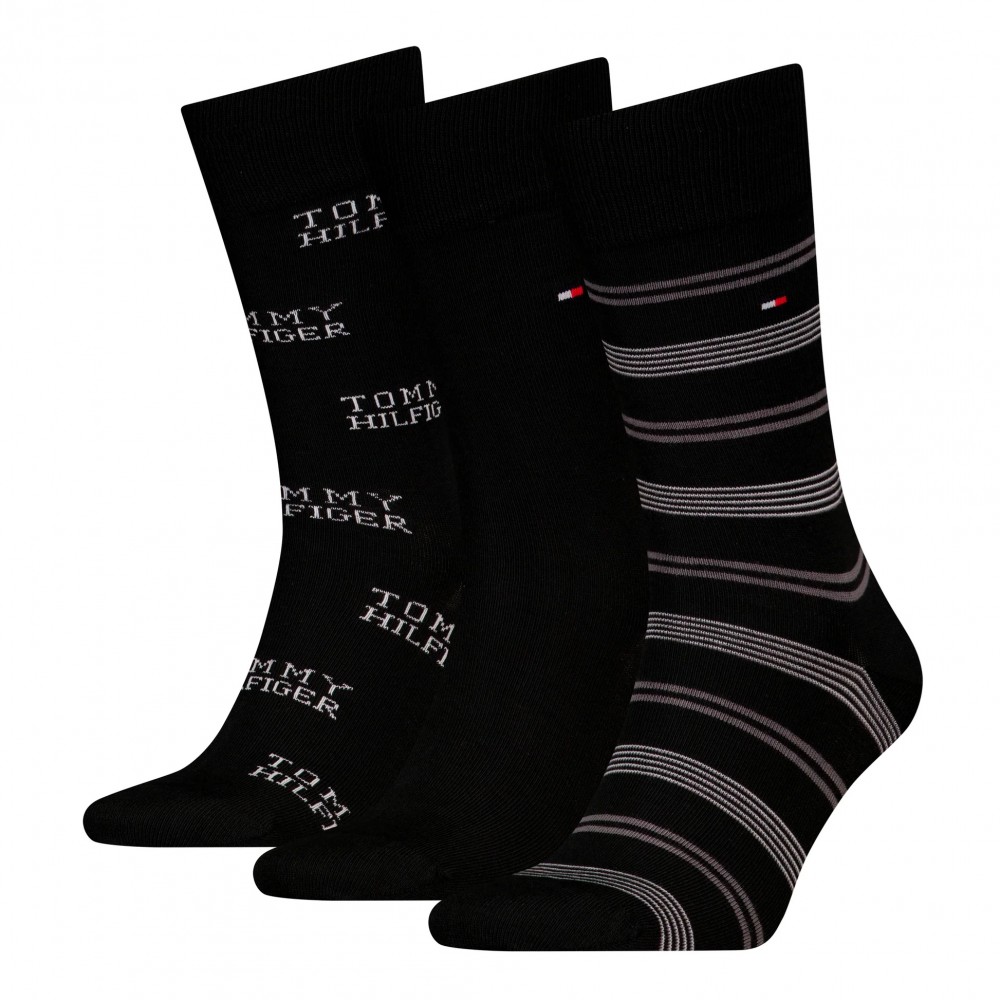 TOMMY HILFIGER 701229783-002, Ανδρικές Κάλτσες TH MEN SOCK 3pcs GIFT BOX, ΜΑΥΡΟ