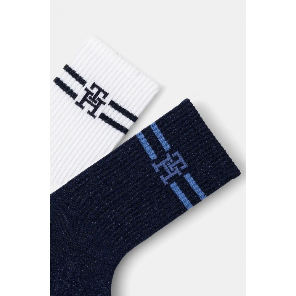 Γυναικείες Κάλτσες Tommy Hilfiger 701229864-002 TH WOMEN SOCK 2P MONOGRAM, ΜΠΛΕ-ΑΣΠΡΟ