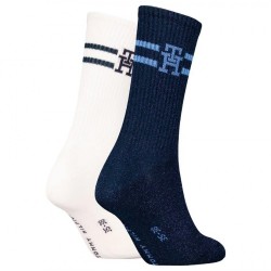 Γυναικείες Κάλτσες Tommy Hilfiger 701229864-002 TH WOMEN SOCK 2P MONOGRAM, ΜΠΛΕ-ΑΣΠΡΟ