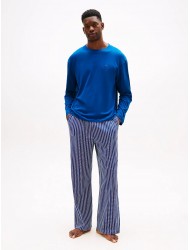Tommy Hilfiger LS Jersey PJ  Set Print UM0UM03602-0V2, Ανδρική Πυζάμα Σετ με ριγέ παντελόνι DEEP INDIGO