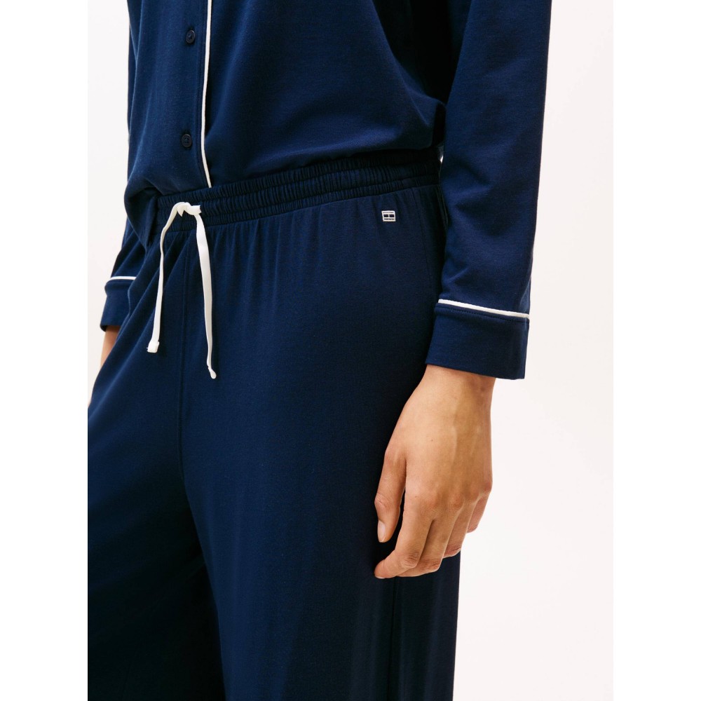 TOMMY HILFIGER UW0UW06142-C1G, Γυναικείο Set Κουμπωτή Πυτζάμα  LS SHIRT PANTS SET, ΜΠΛΕ ΣΚΟΥΡΟ
