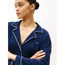 TOMMY HILFIGER UW0UW06142-C1G, Γυναικείο Set Κουμπωτή Πυτζάμα  LS SHIRT PANTS SET, ΜΠΛΕ ΣΚΟΥΡΟ