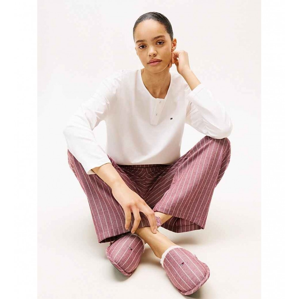 TOMMY HILFIGER UW0UW06154-0SN, Essential Flannel Pyjamas And Slippers Gift Set, ΕΚΡΟΥ/ΚΟΚΚΙΝΗ
