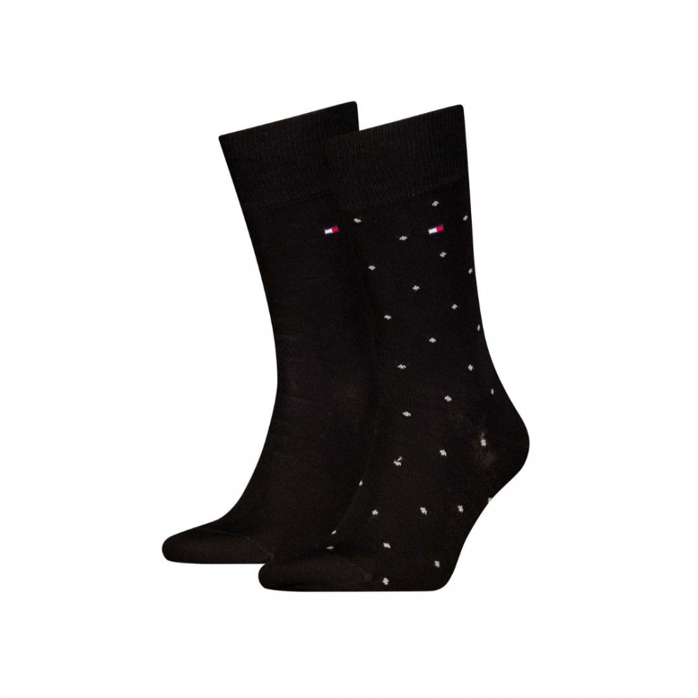 TOMMY HILFIGER 701230780-001, Ανδρικές βαμβακερές Κάλτσες DOT 2 pack, ΜΑΥΡΟ