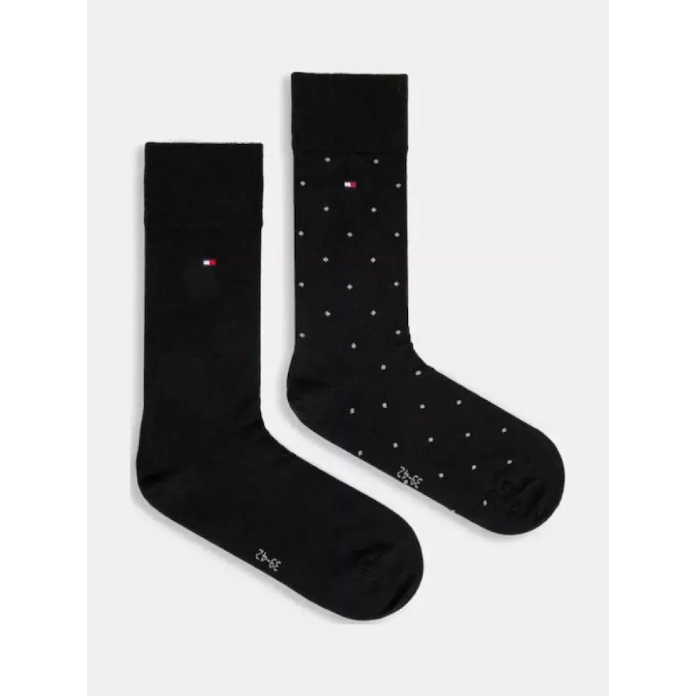 TOMMY HILFIGER 701230780-001, Ανδρικές βαμβακερές Κάλτσες DOT 2 pack, ΜΑΥΡΟ