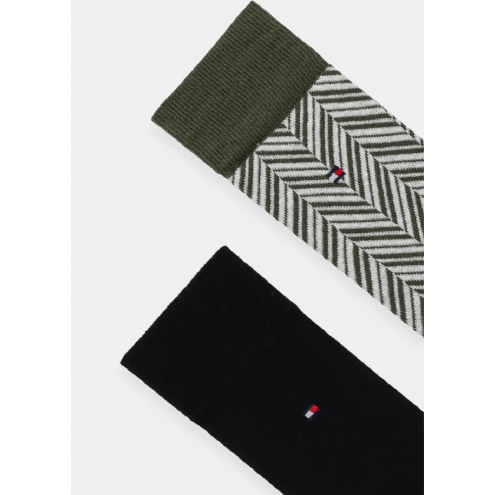 TOMMY HILFIGER 701236309-004, Ανδρικές βαμβακερές Κάλτσες 2 pack, IRREGULAR HERRINGBONE,  ARMY GREEN
