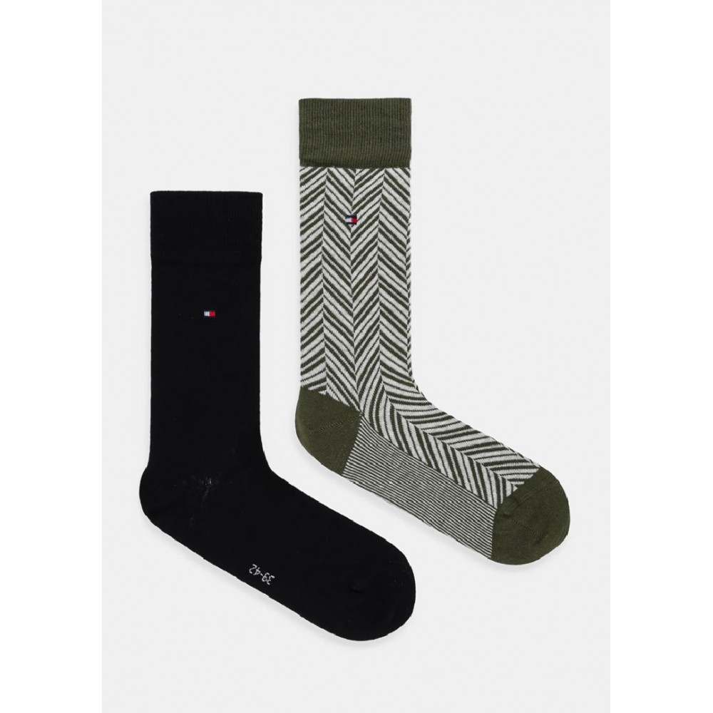TOMMY HILFIGER 701236309-004, Ανδρικές βαμβακερές Κάλτσες 2 pack, IRREGULAR HERRINGBONE,  ARMY GREEN