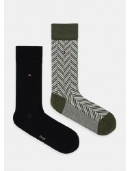 TOMMY HILFIGER 701236309-004, Ανδρικές βαμβακερές Κάλτσες 2 pack, IRREGULAR HERRINGBONE,  ARMY GREEN