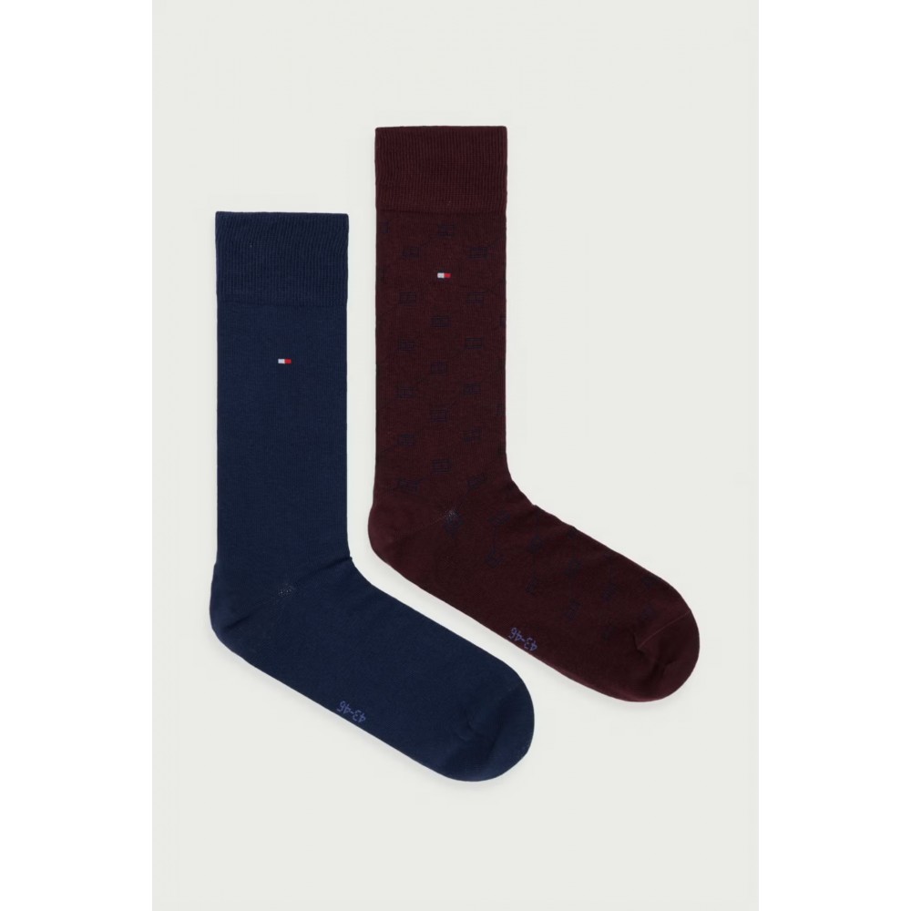 TOMMY HILFIGER 701241991-003 Ανδρικές Κάλτσες 2pcs  TH MEN SOCK FLAG AOP, DARK NAVY+BORDEAUX