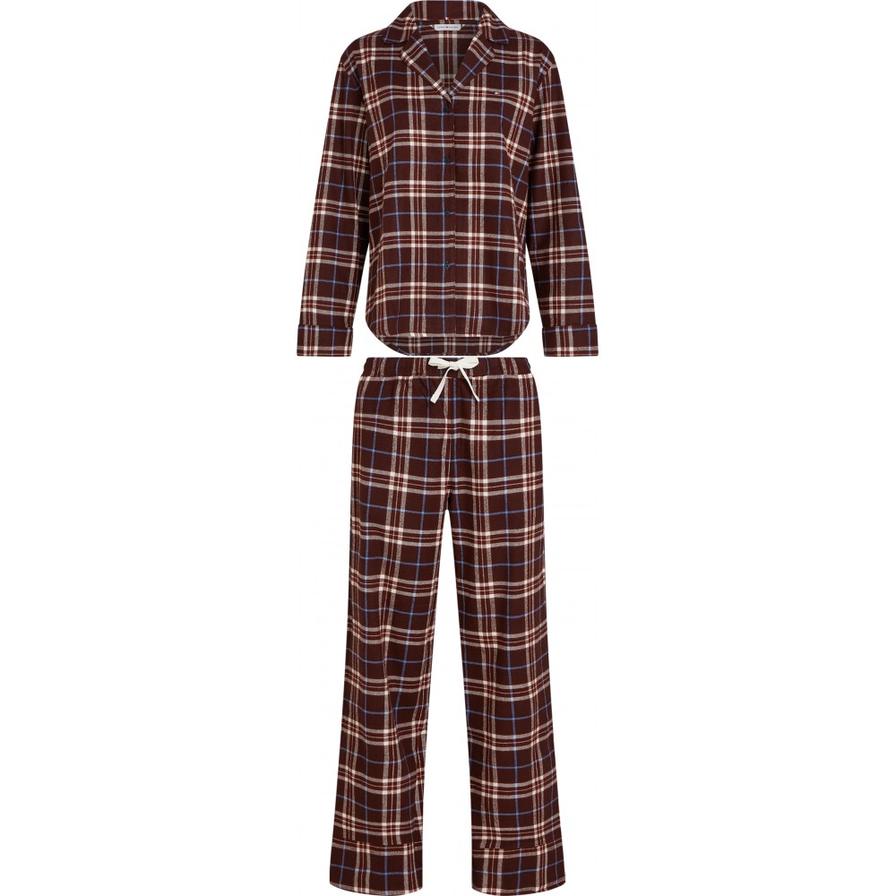 Tommy Hilfiger UW0UW06158-0KQ Essential Flannel Long Sleeve Pyjama Set, Burgundy