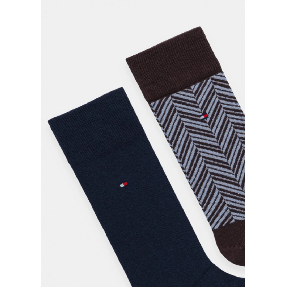TOMMY HILFIGER 701236309-003, Ανδρικές βαμβακερές Κάλτσες 2 pack, IRREGULAR HERRINGBONE,  CHOCOLATE BROWN