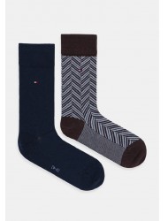 TOMMY HILFIGER 701236309-003, Ανδρικές βαμβακερές Κάλτσες 2 pack, IRREGULAR HERRINGBONE,  CHOCOLATE BROWN