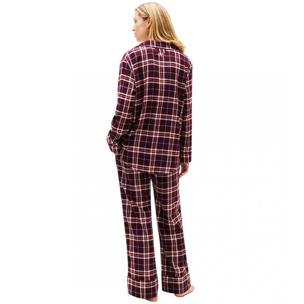 Tommy Hilfiger UW0UW06158-0KQ Essential Flannel Long Sleeve Pyjama Set, Burgundy