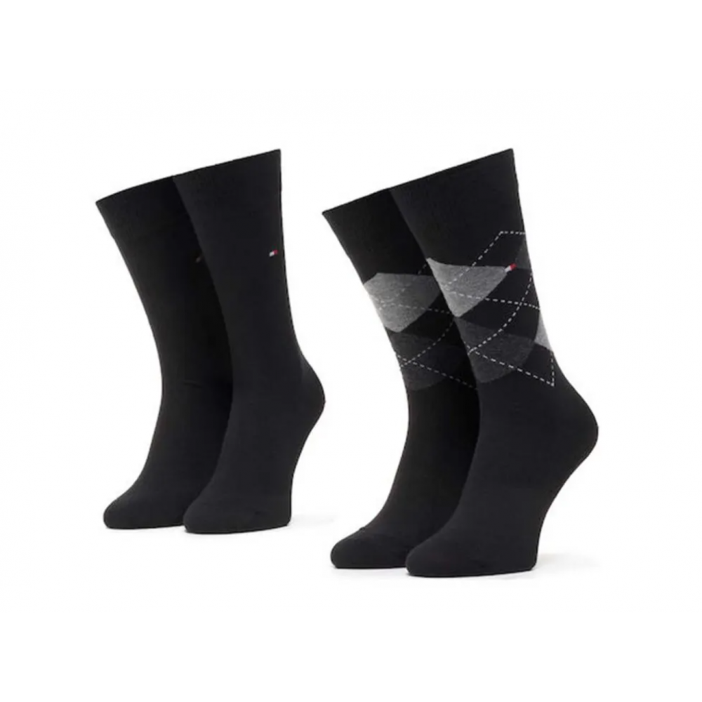 TOMMY HILFIGER 100001495-200, Ανδρικές βαμβακερές Κάλτσες 2 pack Check Classic, ΜΑΥΡΟ
