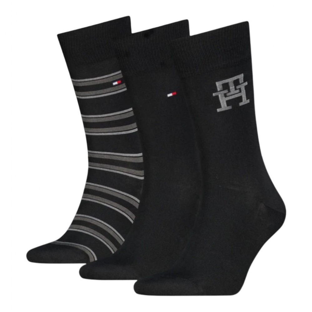 Tommy Hilfiger 701241159-002 TH MEN SOCK 3p GIFT BOX MONOGRAM STRIPE, ΜΑΥΡΟ