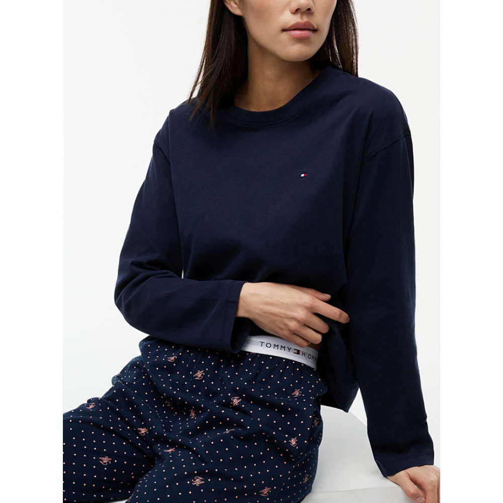 Tommy Hilfiger UW0UW06600-05F, Essential Jersey Long Sleeve Pyjama Set Γυναικεία Πυζάμα ΜΠΛΕ ΣΚΟΥΡΟ