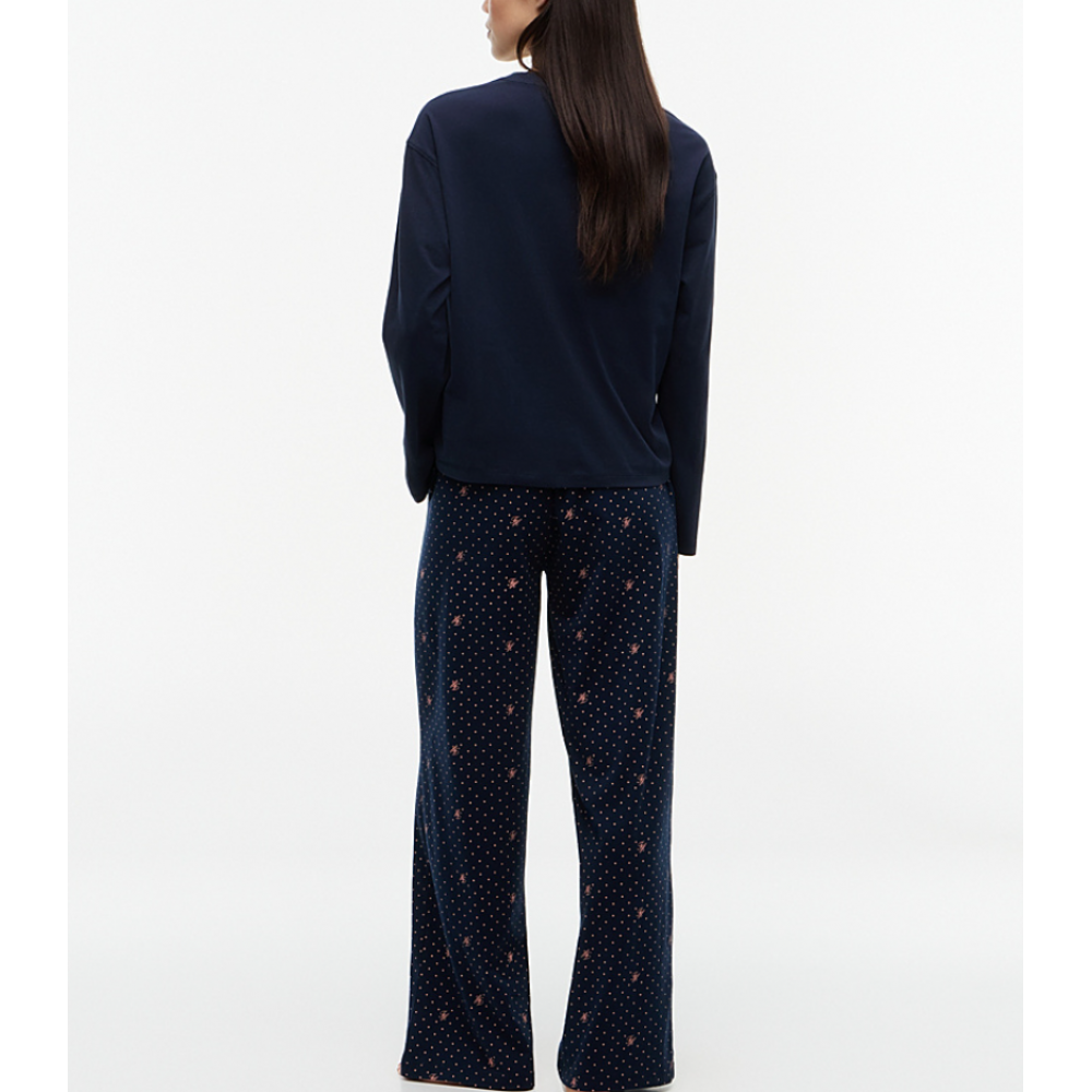 Tommy Hilfiger UW0UW06600-05F, Essential Jersey Long Sleeve Pyjama Set Γυναικεία Πυζάμα ΜΠΛΕ ΣΚΟΥΡΟ