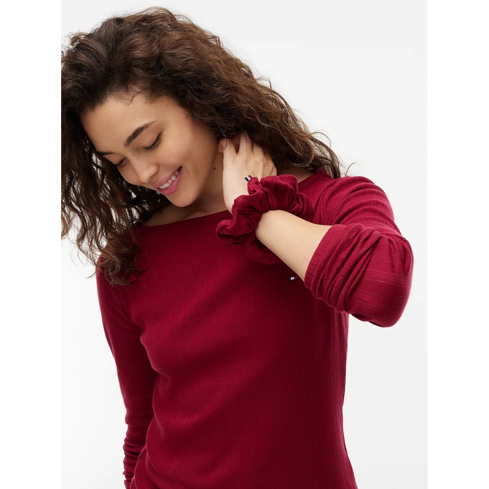 Tommy Hilfiger UW0UW06603-XJS, Essential Pointelle Pyjama Set And Scrunchie, ΜΠΟΡΝΤΟ