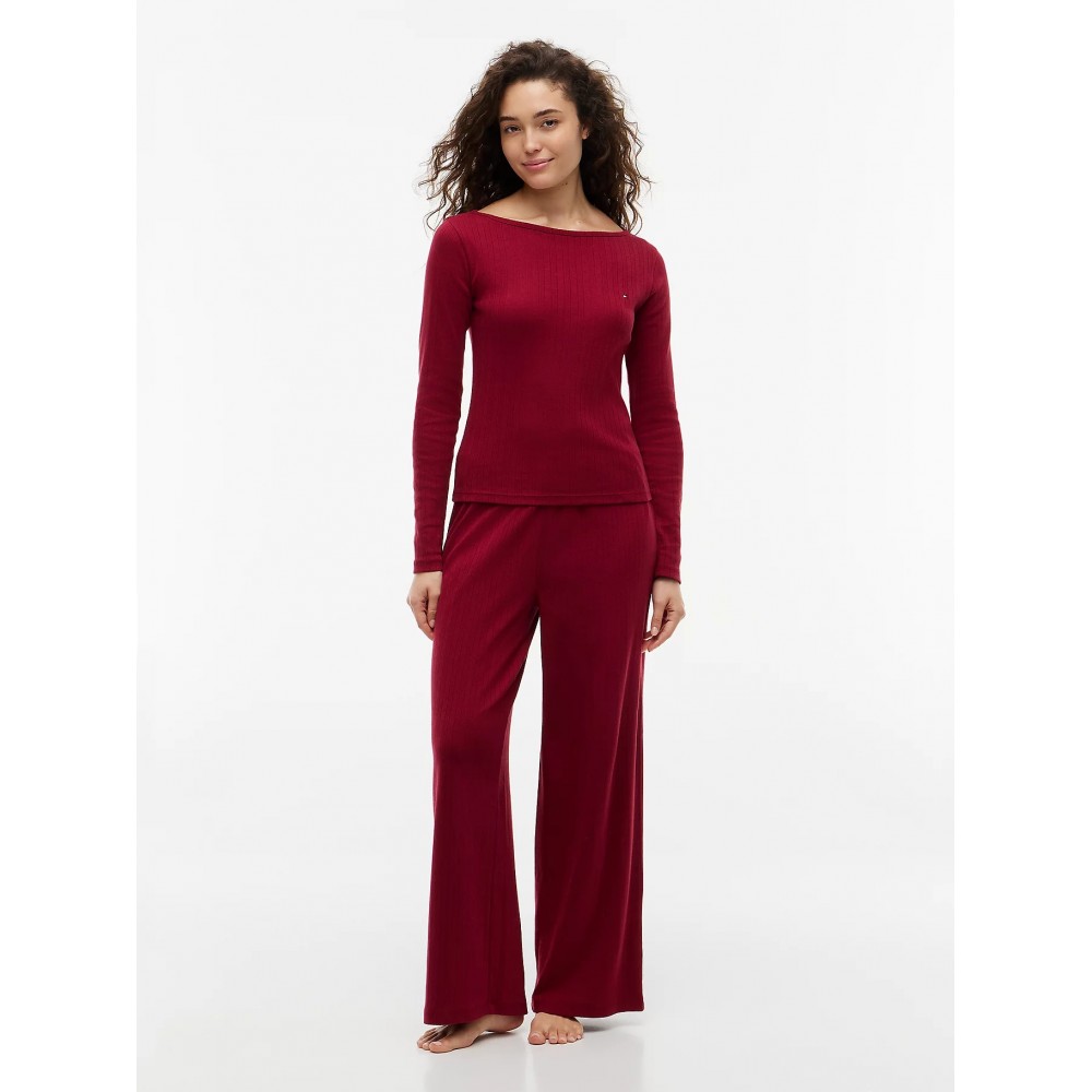 Tommy Hilfiger UW0UW06603-XJS, Essential Pointelle Pyjama Set And Scrunchie, ΜΠΟΡΝΤΟ