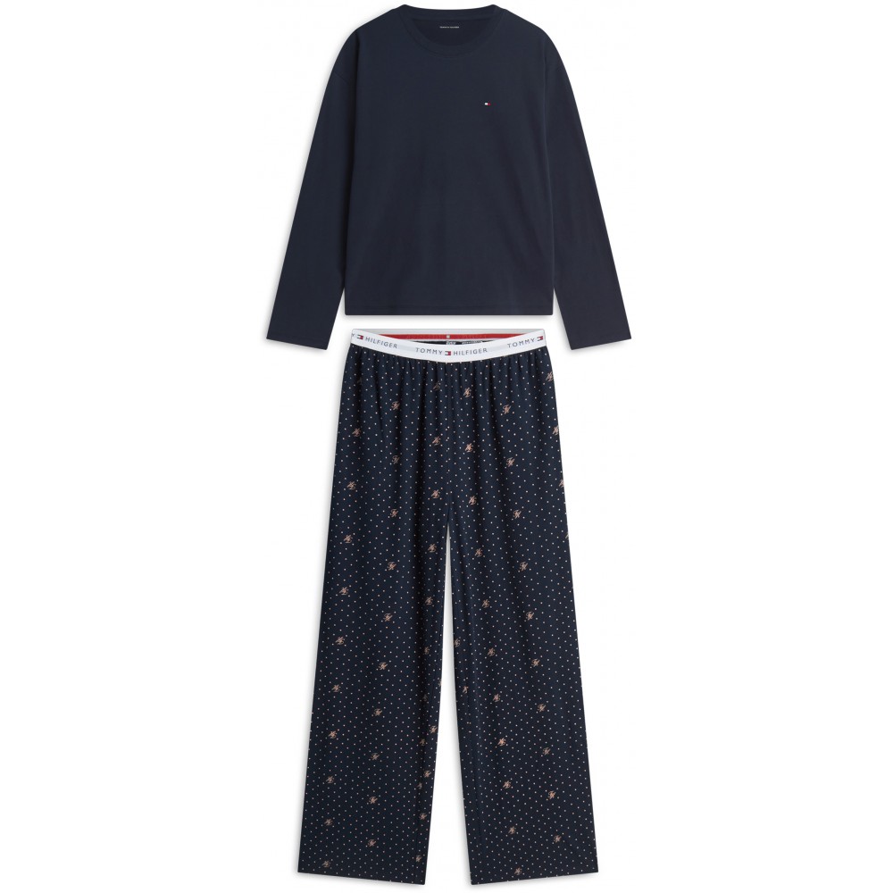 Tommy Hilfiger UW0UW06600-05F, Essential Jersey Long Sleeve Pyjama Set Γυναικεία Πυζάμα ΜΠΛΕ ΣΚΟΥΡΟ