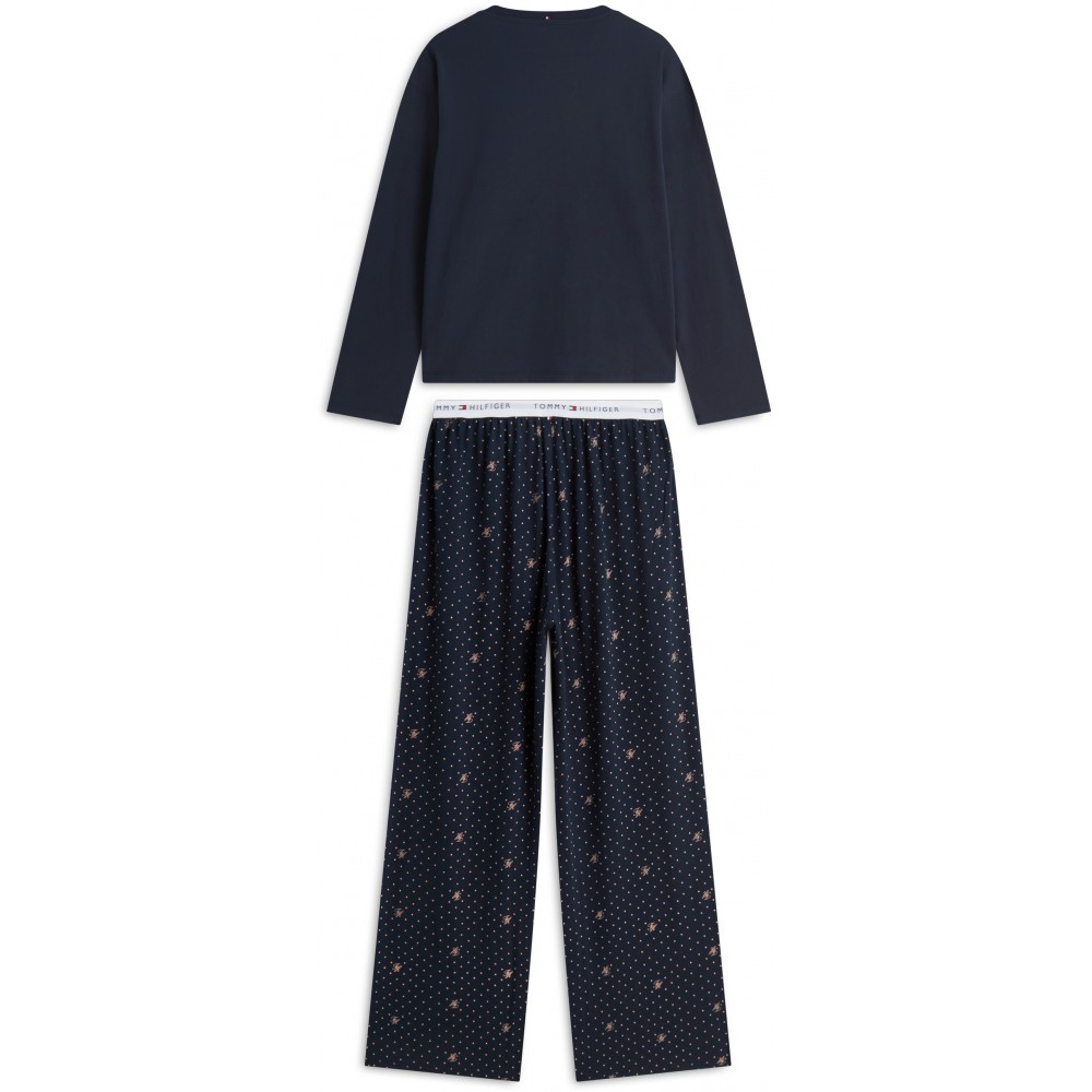 Tommy Hilfiger UW0UW06600-05F, Essential Jersey Long Sleeve Pyjama Set Γυναικεία Πυζάμα ΜΠΛΕ ΣΚΟΥΡΟ
