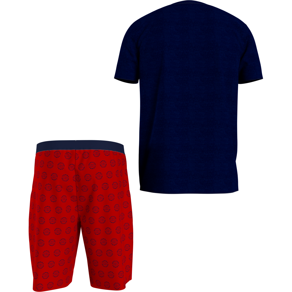 Ανδρική Πυζάμα Tommy Hilfiger CN SS SHORT WOVEN SET UM0UM01959-0SY ΜΠΛΕ/KOKKINO