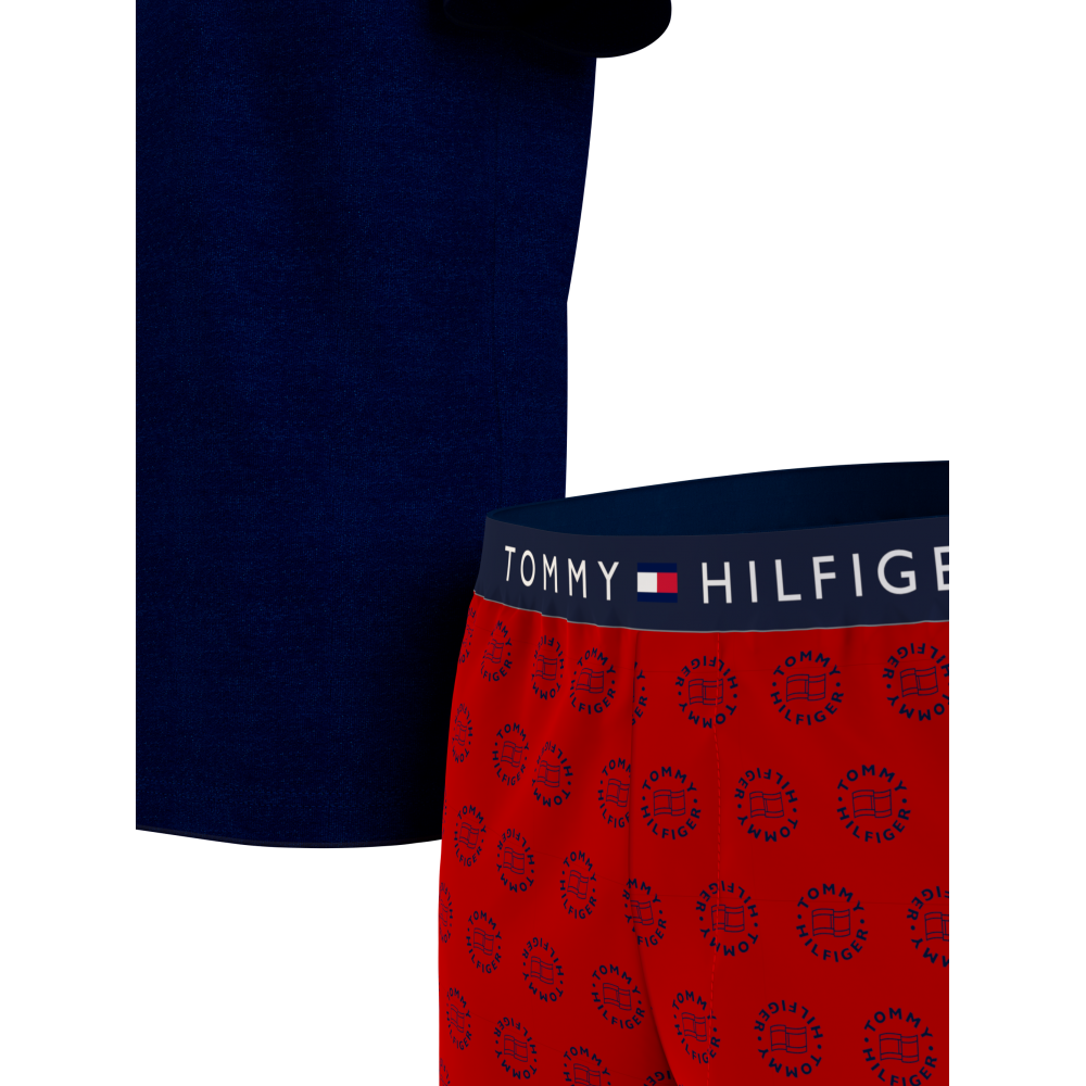 Ανδρική Πυζάμα Tommy Hilfiger CN SS SHORT WOVEN SET UM0UM01959-0SY ΜΠΛΕ/KOKKINO