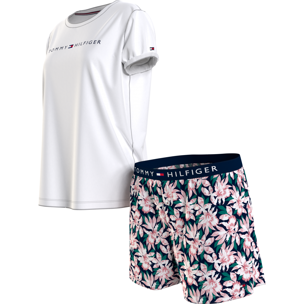 Γυναικείο Πυζαμάκι Tommy Hilfiger SS Woven Short SET UW0UW02975-0WU με shorts εμπριμέ