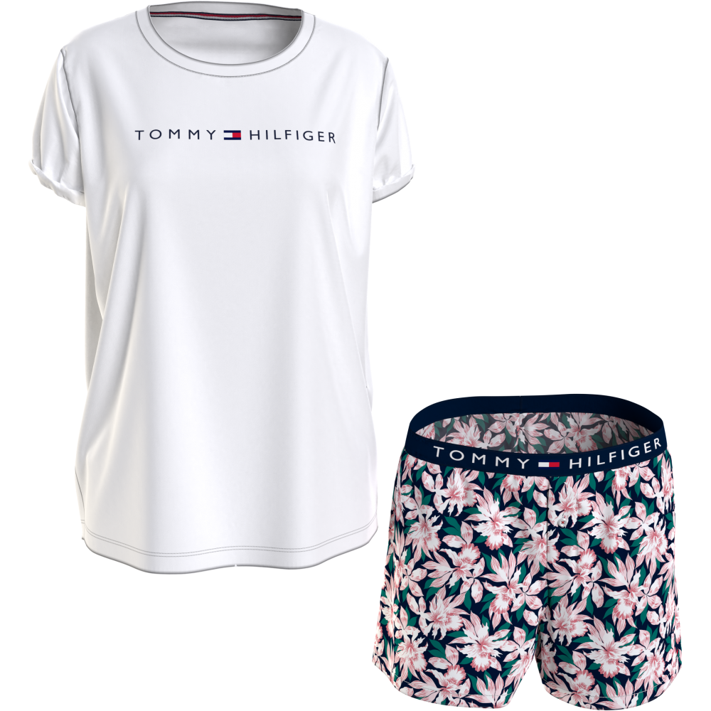 Γυναικείο Πυζαμάκι Tommy Hilfiger SS Woven Short SET UW0UW02975-0WU με shorts εμπριμέ