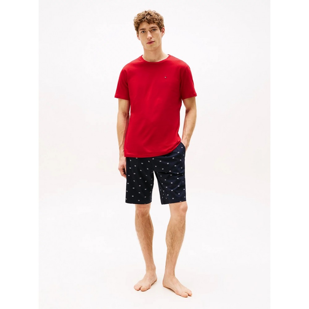 TOMMY HILFIGER UM0UM02319-0U8, Ανδρική Πυτζάμα CN SS SHORT JERSEY SET PRINT, ΜΠΛΕ/KOKKINH