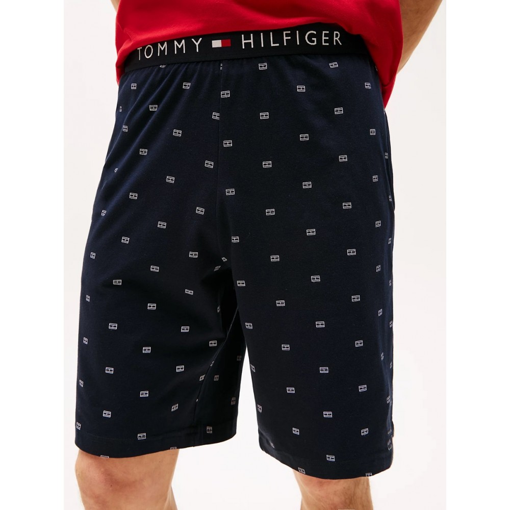 TOMMY HILFIGER UM0UM02319-0U8, Ανδρική Πυτζάμα CN SS SHORT JERSEY SET PRINT, ΜΠΛΕ/KOKKINH