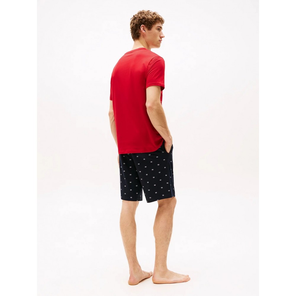 TOMMY HILFIGER UM0UM02319-0U8, Ανδρική Πυτζάμα CN SS SHORT JERSEY SET PRINT, ΜΠΛΕ/KOKKINH